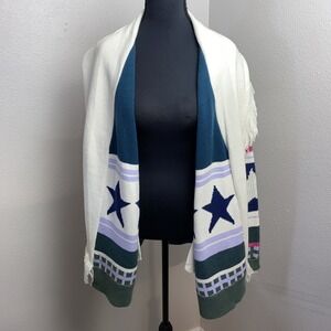 Peace Love World Cardigan Women's Large Fringe Stripes Stars Happy Day Western